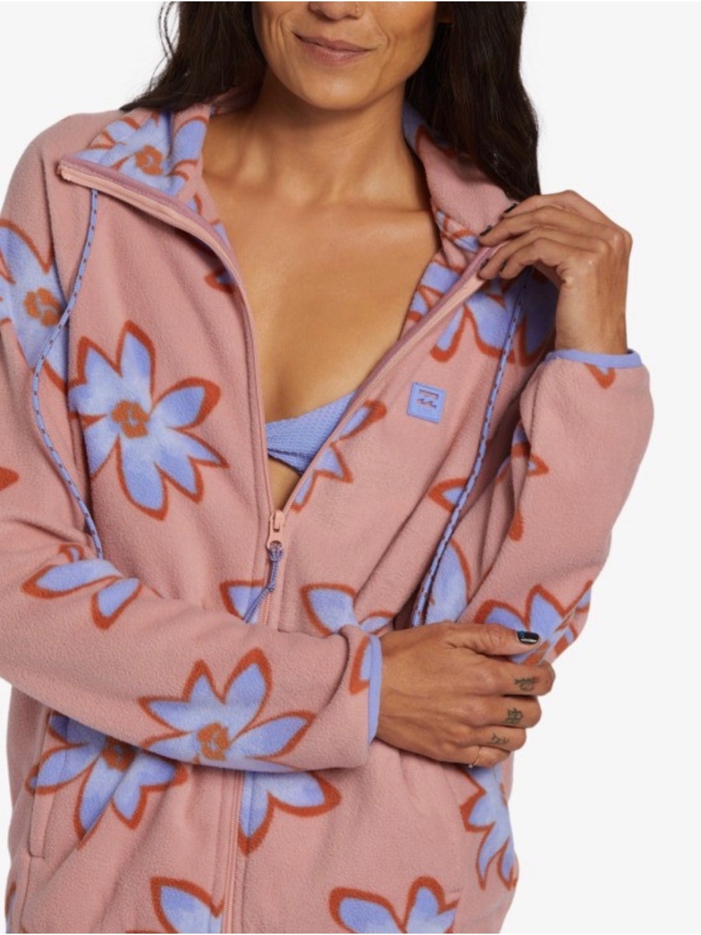 Billabong Pink Fleece Jacket with Lavender Floral